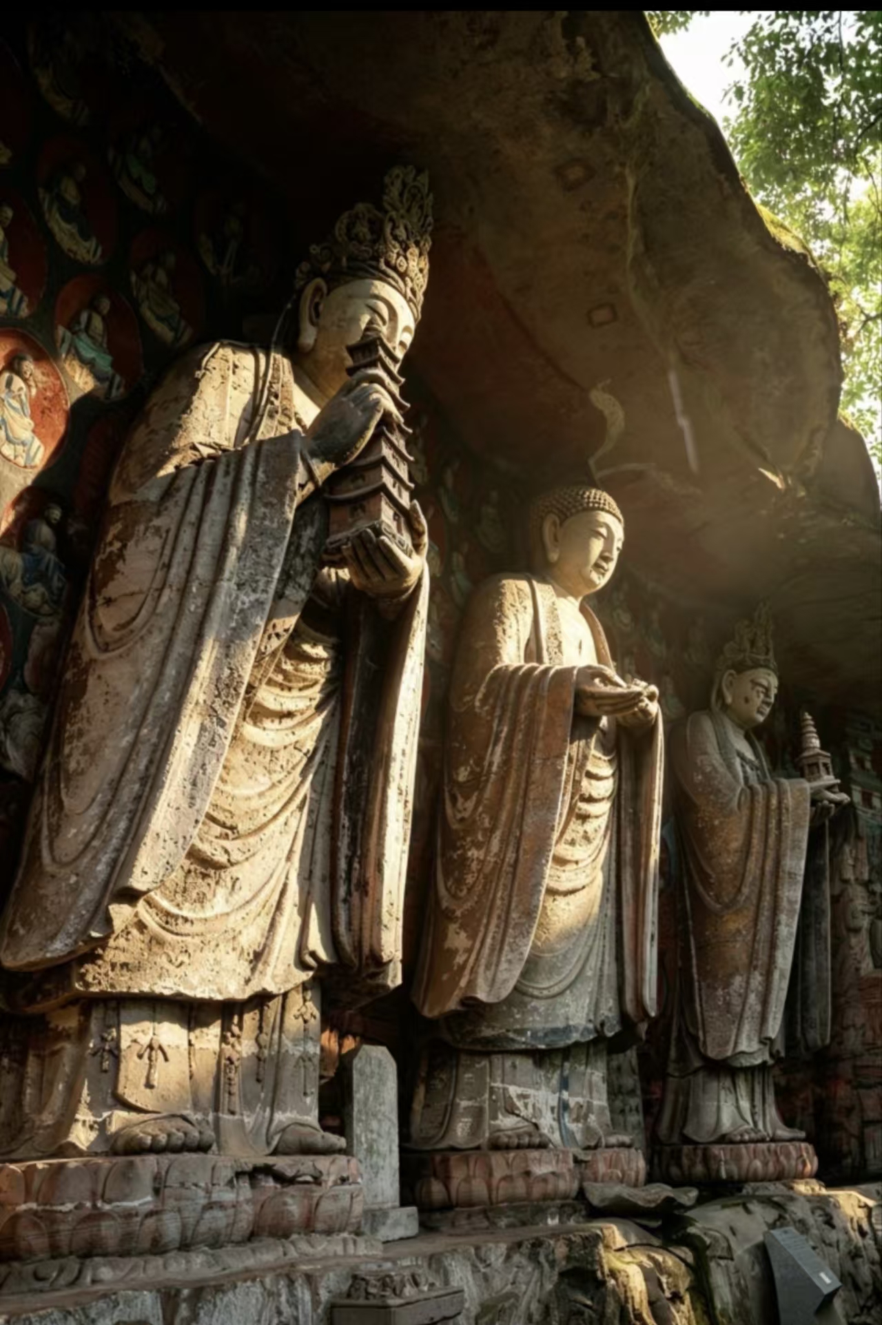 Morning light on the standing bodhisattvas